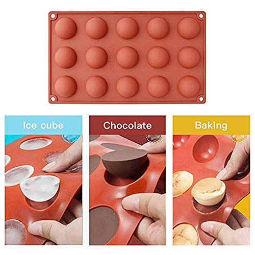 HPiano 2 Piezas Molde de Silicona, 15 cavidades con Forma Semi esférica, Color Terracota Herramienta para Hornear para Sus postres de Chocolate, Bombas de Helado, Mini Tarta de té