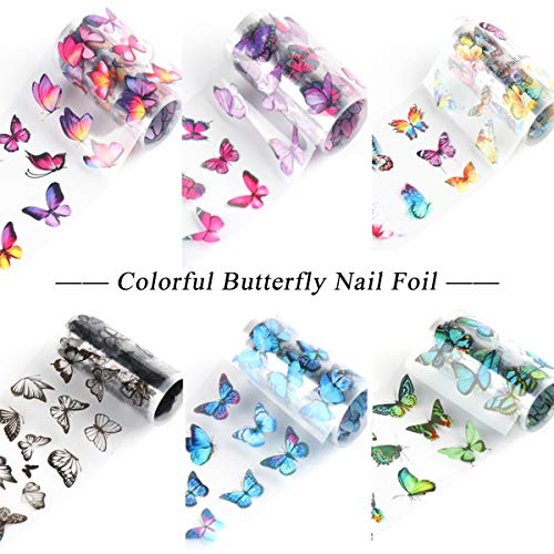 HQdeal 10 piezas Mariposa Nail Art Foil Transfer Pegatinas Uñas Foil para Uñas Decorativas Transferencia para Uñas de Arte, Necesita Pegamento Foil para uñas