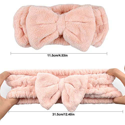 HQdeal 3 Pcs Diademas Mujer, Diademas de Bowknot, Elástico Banda para el Cabello,Pelo Bandas Coral Felpa, Accesorios Para El Cabello para Maquillaje Lavado Facial Ducha, Marrón Rosa Blanco