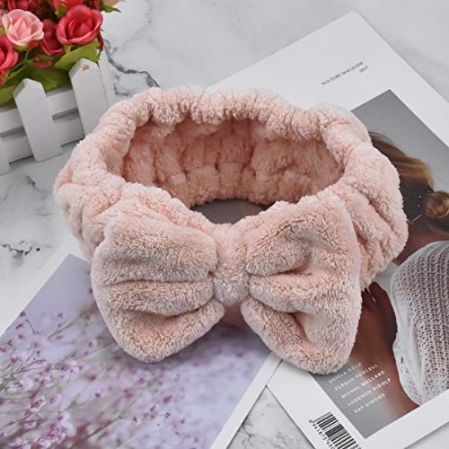 HQdeal 3 Pcs Diademas Mujer, Diademas de Bowknot, Elástico Banda para el Cabello,Pelo Bandas Coral Felpa, Accesorios Para El Cabello para Maquillaje Lavado Facial Ducha, Marrón Rosa Blanco