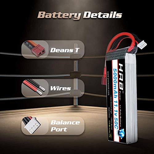 HRB 2 Paquetes 11.1V 5000mAh 3S 50C Lipo RC Batería con Deans T Conector para Traxxas RC Cars Slash vxl Slash 4x4 vxl E-maxx Brushless Axial e-revo Brushless y Spartan Models