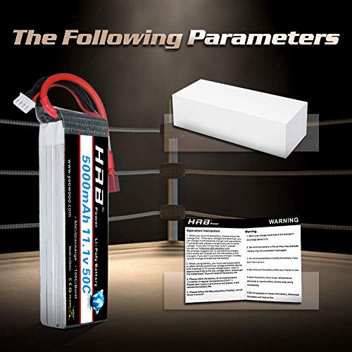 HRB 2 Paquetes 11.1V 5000mAh 3S 50C Lipo RC Batería con Deans T Conector para Traxxas RC Cars Slash vxl Slash 4x4 vxl E-maxx Brushless Axial e-revo Brushless y Spartan Models