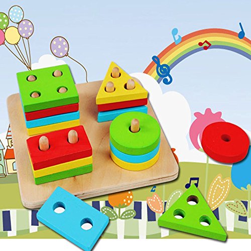 Hrph Educativos de madera geométrico Junta de reunir bloques Montessori para niños juguetes educativos del bebé de los bloques huecos