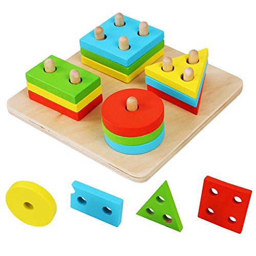 Hrph Educativos de madera geométrico Junta de reunir bloques Montessori para niños juguetes educativos del bebé de los bloques huecos