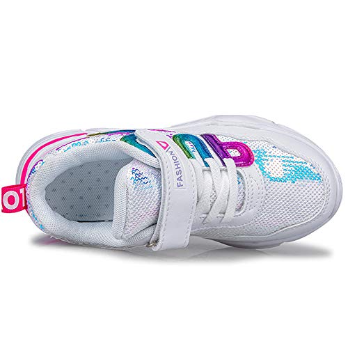 HSNA Zapatillas con Lentejuelas Niña Zapatos de Gimnasia para Caminar Ligero Trainers Kids(a01 Blanco 34 EU)