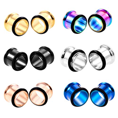 HuaCan 12 Piezas Expansores de Túnel de Oreja Dilatadores Dilatación Ear Plug Piercing Joyas Anillo de silicona de Acero Quirurgico Inoxidable Gauge 6-20 mm