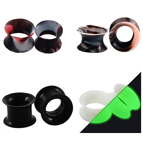 Huacan 8 Piezas Dilataciones Orejas de Silicona Pung- 4 Piezas Ligero+ 2 Piezas Luminoso y 2 Borde Grueso Expansor de Túnel Hombre Mujer 6mm