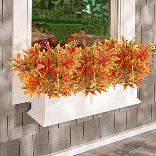 HUAESIN 2Pcs Arbusto Artificial Exterior Interior Flores de Plastico Hojas de Otoño Decoracion Ramas Artificiales Decorativas para Jardinera Valla Patio Balcon Jarron Terraza Maceta Mesa Cocina