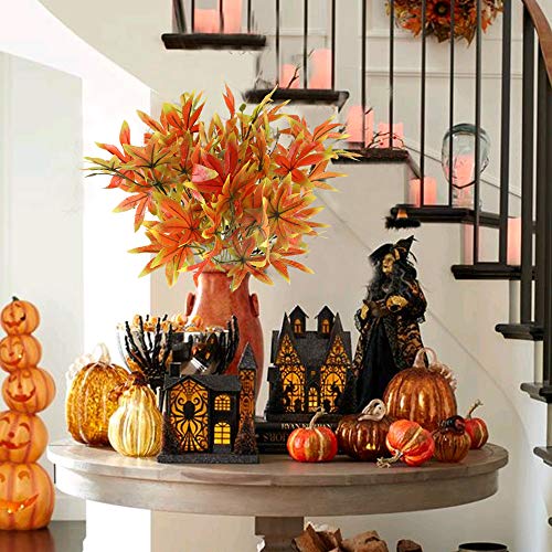 HUAESIN 2Pcs Arbusto Artificial Exterior Interior Flores de Plastico Hojas de Otoño Decoracion Ramas Artificiales Decorativas para Jardinera Valla Patio Balcon Jarron Terraza Maceta Mesa Cocina