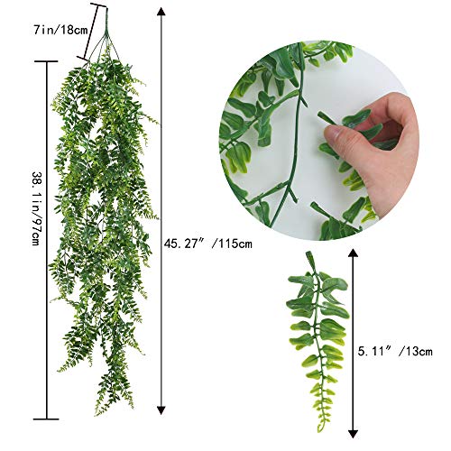 HUAESIN 2pcs Plantas Artificiales Colgantes Decoracion 115cm Plastico Enredaderas Artificial Hiedra Guirnalda Hojas Verde Helecho Boston para Exterior Interior Maceta Potos Pared Balcon Pared Patio