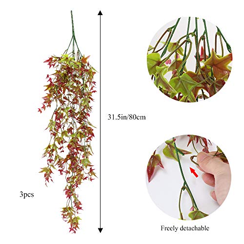 HUAESIN 3pcs Planta Colgante Artificial Maceta 90cm Hiedra Artificial Enredadera Plastico Vides Guirnalda Hojs Rojas Decoracion para Pared Cestas Interior Exterior Navidad Pared Boda Fiesta Hogar