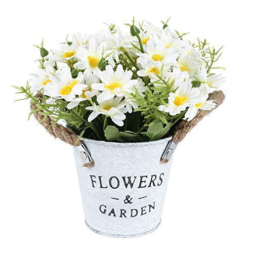 HUAESIN Flores Artificiales Pequeñas Margaritas Artificiales Decoracion Blancas Plastico Flor Artificial con Maceta para Exterior e Interior Hogar Fiesta Baño Balcon Mesa Cocina Jardinera