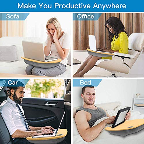 HUANUO Soportes para portátiles con Cojín en Cama y Sofá, Estante de Libros/Almohada/Mesa de Rodilla con Orificio de Cable y Tira Antideslizante, Apto a Laptop hasta 15,6”
