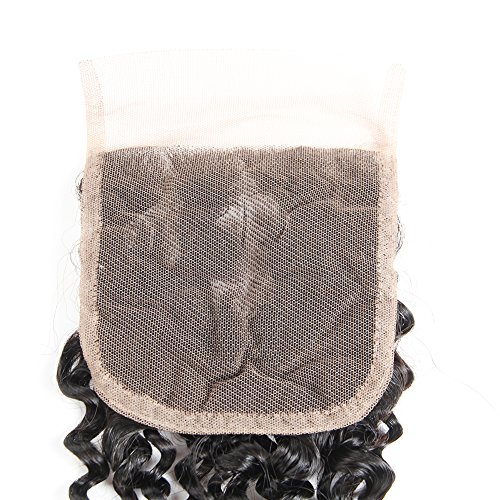 Huarisi Curly Brazilian Weave with Closure 3 Bundles Real Hair Extensions Curly 4 x 4 Lace Closure Free Part Natural Black Color Hair Weft 20 22 24 + 18 inches