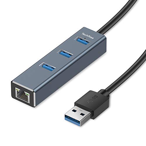 Hub USB 3.0, TechRise Hub Usb 3.0 alimentacion externa de 3 puertos con adaptador Gigabit Ethernet RJ45 Convertidor de red con cable LAN Compatible para portátiles, tabletas y más dispositivos USB