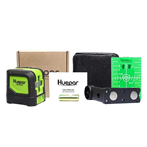 Huepar 9011G Nivel Láser Verde 30m, Autonivelante Líneas Cruzado Vertical/Horizontal con un Gran Angular de 110°, con 360° Rotación con Soporte Magnético y Objetivo Láser