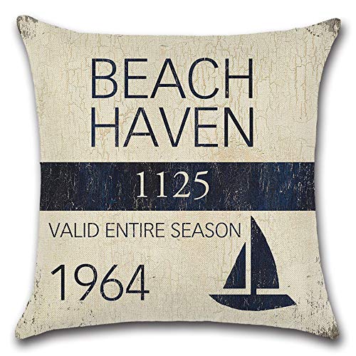 HuifengS Fundas de cojín cuadradas de Lino para sofás o Camas, Estilo Marinero, Estilo Retro, Juego de 4 Fundas de cojín, 45 x 45 cm