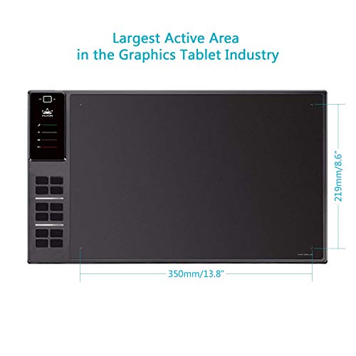 HUION WH1409 Tableta gráfica de dibujo Tableta gráfica inalámbrica de gran tamaño para pintar con 8192 niveles de sensibilidad a la presión del lápiz y 12 teclas Express