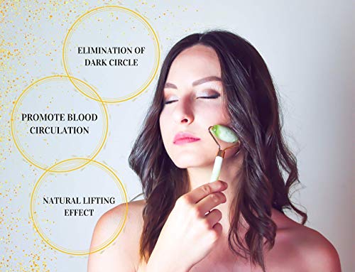 Hulya – Rodillo de jade para la cara – Masajeador facial antienvejecimiento – Rodillo facial anti arrugas , instrumento de belleza contra las ojeras y la hinchazón de la piel