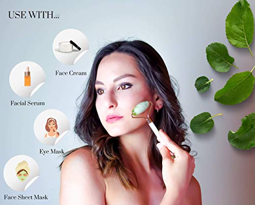 Hulya – Rodillo de jade para la cara – Masajeador facial antienvejecimiento – Rodillo facial anti arrugas , instrumento de belleza contra las ojeras y la hinchazón de la piel