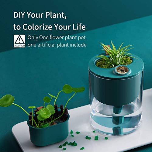 Humidificador Cool Mist - Mini humidificadores pequeños de 320 ml para dormitorio, hogar, oficina, bebé, hotel, escritorio, con maceta de flores y plantas falsas, ultra silencioso, apagado automático