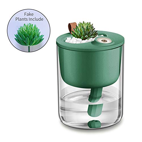 Humidificador Cool Mist - Mini humidificadores pequeños de 320 ml para dormitorio, hogar, oficina, bebé, hotel, escritorio, con maceta de flores y plantas falsas, ultra silencioso, apagado automático