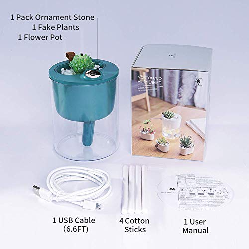 Humidificador Cool Mist - Mini humidificadores pequeños de 320 ml para dormitorio, hogar, oficina, bebé, hotel, escritorio, con maceta de flores y plantas falsas, ultra silencioso, apagado automático