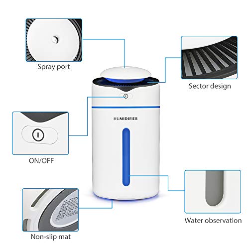 Humidificador de aire ultrasónico de 300 ml, modo de niebla ajustable, humidificador portátil, apagado automático, silencioso, bueno para el sueño y la salud de la piel