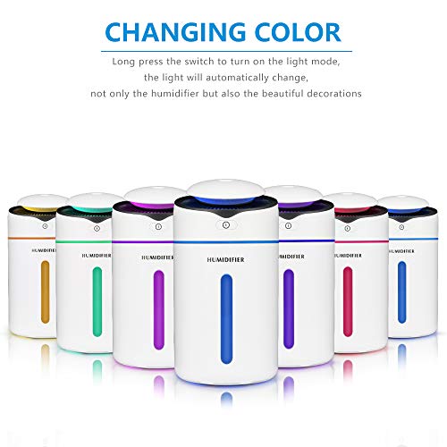 Humidificador de aire ultrasónico de 300 ml, modo de niebla ajustable, humidificador portátil, apagado automático, silencioso, bueno para el sueño y la salud de la piel