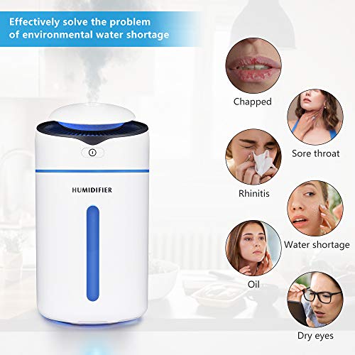 Humidificador de aire ultrasónico de 300 ml, modo de niebla ajustable, humidificador portátil, apagado automático, silencioso, bueno para el sueño y la salud de la piel
