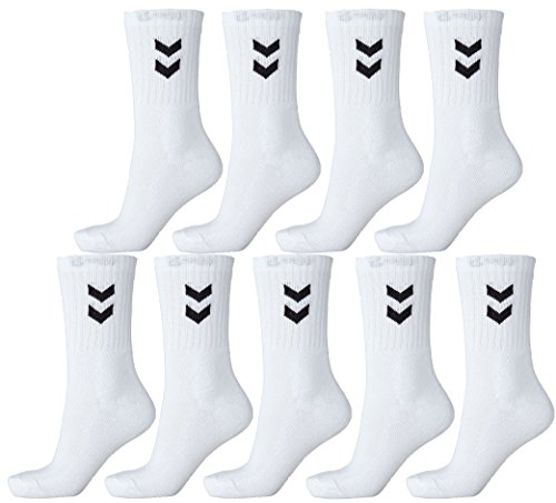 Hummel – Pack de 9 calcetines unisex de deporte (color blanco, talla 41-45 (Size 12))