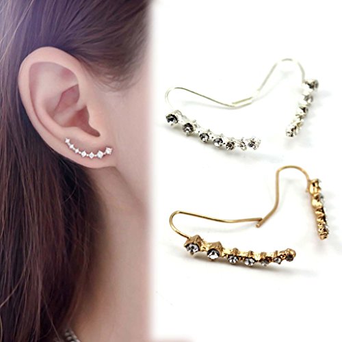 HuntGold 1 Par pendiente cristal para mujeres Ear Stud clip del oído (plata)