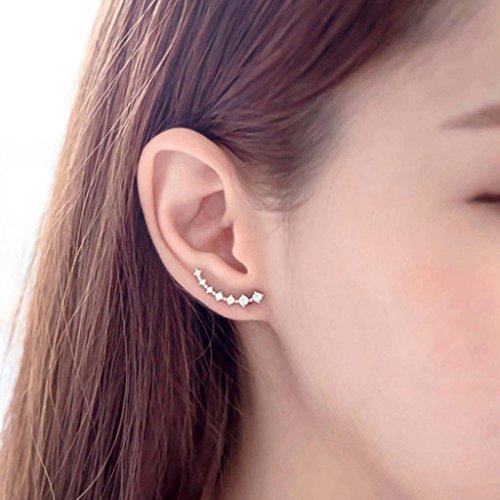 HuntGold 1 Par pendiente cristal para mujeres Ear Stud clip del oído (plata)