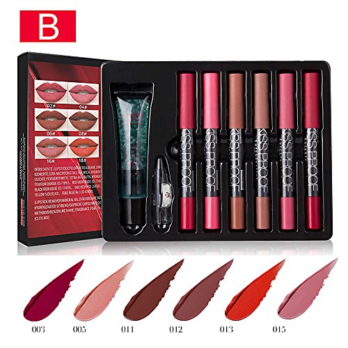 HuntGold - Juego de 6 lápices labiales mate a prueba de besos para desmaquillar pintalabios