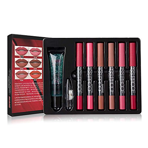 HuntGold - Juego de 6 lápices labiales mate a prueba de besos para desmaquillar pintalabios