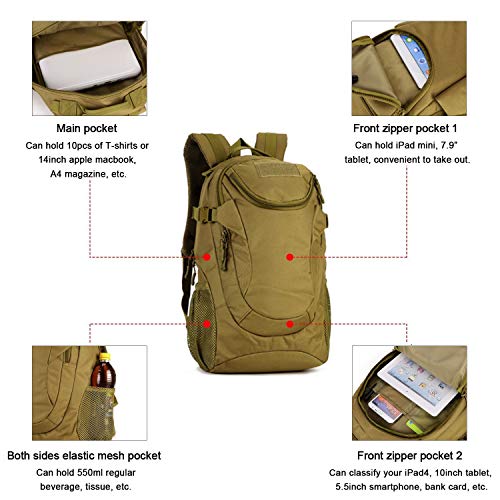 Huntvp Mochila de Asalto 25L Militar Táctical Gran Mochila de Nylon Impermeable para Senderismo Caza Camping, Color Negro