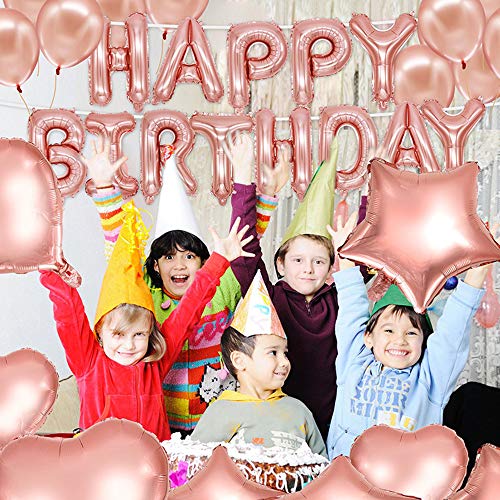 Huture 17 Suministros de Fiesta Cumpleaños Globo Oro Rosa Número 17 Estrella Del Corazón Globo Aluminio 17 Años Happy Birthday Banner Globos Kit Globo de Confeti Metálico Látex Regalo para Chicas