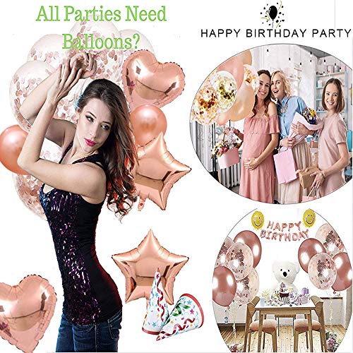 Huture 17 Suministros de Fiesta Cumpleaños Globo Oro Rosa Número 17 Estrella Del Corazón Globo Aluminio 17 Años Happy Birthday Banner Globos Kit Globo de Confeti Metálico Látex Regalo para Chicas