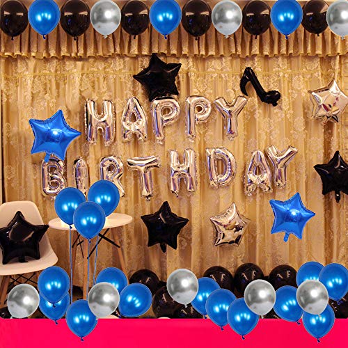 Huture 18 Suministros de Fiesta Cumpleaños Globo Plata Número 18 Estrella Del Corazón Globo de Aluminio 18 Años Happy Birthday Kit de Globos Banner Azul Negro Globo de Látex Regalo para Chicas Chicos