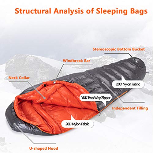 HXXXIN Saco De Dormir De Momia De Plumón De Ganso Invierno 20D 400T Nylon Saco De Dormir Cálido Impermeable Portátil Camping Viaje,Azul