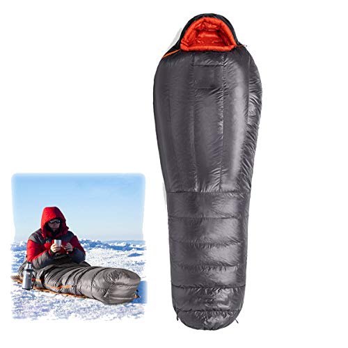 HXXXIN Saco De Dormir De Momia De Plumón De Ganso Invierno 20D 400T Nylon Saco De Dormir Cálido Impermeable Portátil Camping Viaje,Gris