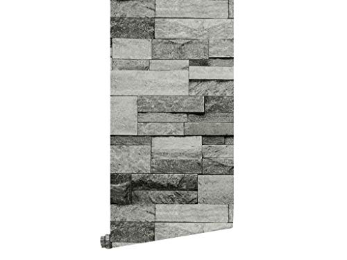 Hyfive Papel pintado efecto ladrillo 3D, natural, gris (10 x 0,53 m)