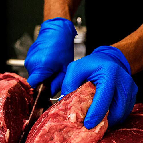 HYGONORM 50x Guantes Desechables Antideslizante - Tarea Pesada Escamas De Pescado Guantes De Nitrilo Sin Látex y Polvo AQL 1.5 Mecánico Químico Industria Lavado Conserje Limpieza (M (7-8), Azul)