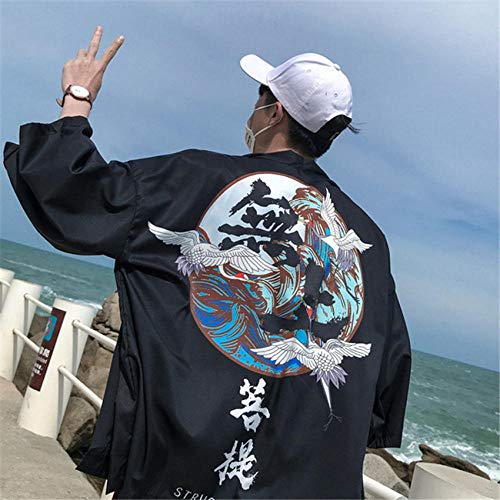 HYL0 Abrigo De Mujer Abrigo Asiático Tradicional De La Ropa De Verano Estilo De Los Hombres De Noticias Japonesa Kimono Cardigan Samurai Vestuario Kongfu ZZBiao (Color : Black, Size : XL)