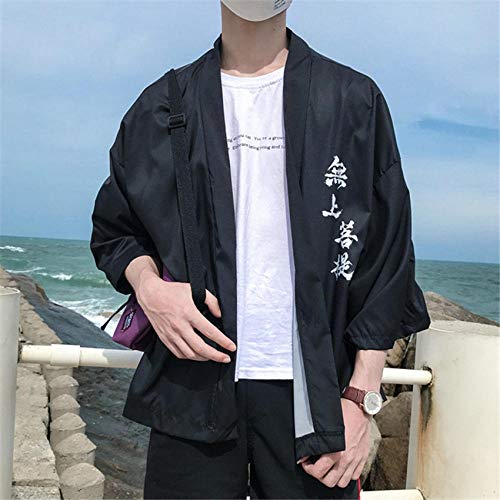 HYL0 Abrigo De Mujer Abrigo Asiático Tradicional De La Ropa De Verano Estilo De Los Hombres De Noticias Japonesa Kimono Cardigan Samurai Vestuario Kongfu ZZBiao (Color : Black, Size : XL)