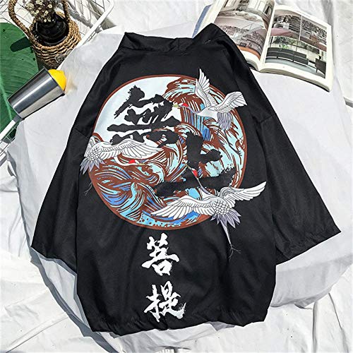 HYL0 Abrigo De Mujer Abrigo Asiático Tradicional De La Ropa De Verano Estilo De Los Hombres De Noticias Japonesa Kimono Cardigan Samurai Vestuario Kongfu ZZBiao (Color : Black, Size : XL)