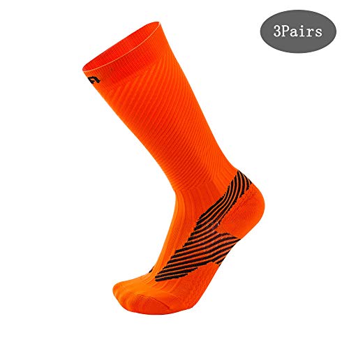 HYQ Medias De Compresión para Los Hombres/Mujeres (20-30 mmHg) Medias De Compresión para La Maratón/Atlética Deportes/Embarazo, Transpirable Y De Rápido Secado (3 Pares),Naranja,S/M