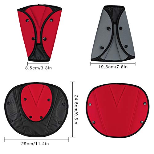 Hysagtek - 2 almohadillas ajustadoras para cinturón de seguridad, protección del posicionador de cinturón de seguridad (rojo + gris)