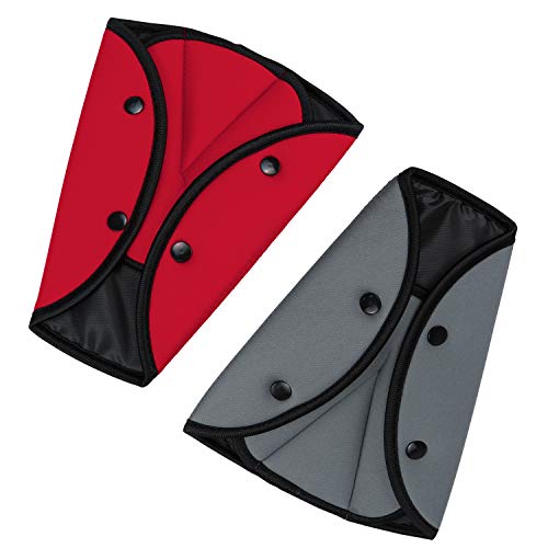 Hysagtek - 2 almohadillas ajustadoras para cinturón de seguridad, protección del posicionador de cinturón de seguridad (rojo + gris)