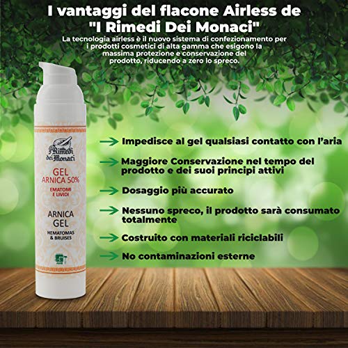 I Rimedi dei Monaci - Arnica Gel Forte 100% italiano SUPER CONCENTRADO Certificado AIAB - Crema de árnica fuerte para el dolor de espalda traumatismos hematomas - Pomada antiinflamatoria ORGÁNICA